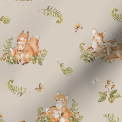 Woodland Mama and Baby Animal - gender neutral nursery (oyster)