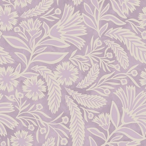 SYLVIA grand-millennial trailing florals, light lilac lavender purple and off-white