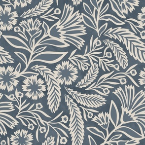 SYLVIA grand-millennial trailing florals, in dark grayish blue / charcoal and off-white