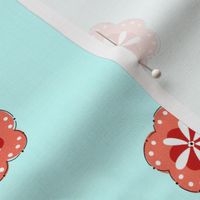 LG July 4th picnic coordinate - retro red flowers in red, white & blue - Aqua blue