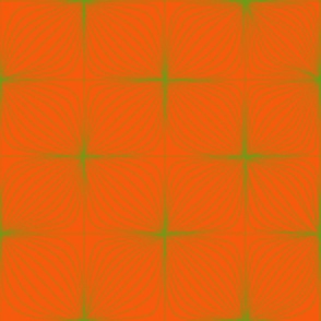 Moire pattern flowers green on orange