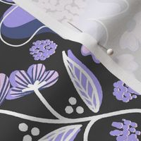 Modern graphic bold blue and purple flowers in retro repeat pattern for fabric