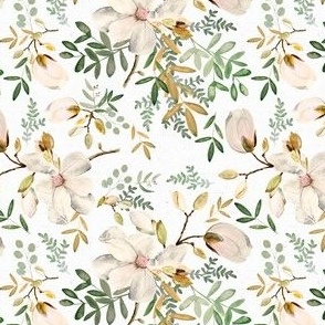 Ditsy Gold and Green Floral / White Flowers / Eucalyptus