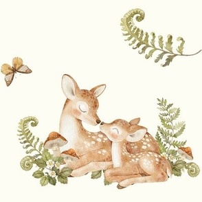 Woodland Mama and Baby Animal - gender neutral nursery (natural) large