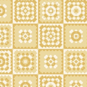 granny square crochet in bloom l white light mustard