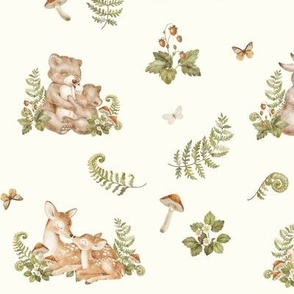 Woodland Mama and Baby Animal - gender neutral nursery (natural)