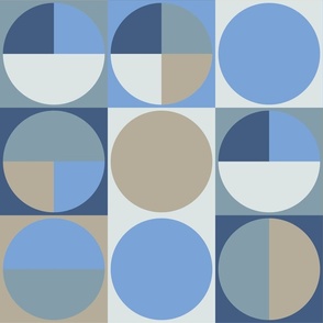 Retro Modern - Abstract Circles in Squares - Tiles - Pie Chart - Shades of Blue