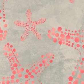24” repeat Dotty peachy starfish fresco at the beach, painterly abstract on sage green