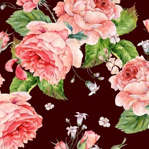 Vintage watercolor royal rose on black - L