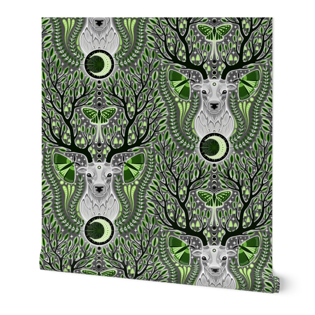 MEDIUM Deer 0020 I head antler body moon star butterfly wing plant life tree leaf art nouveau periwinkle platinum victorian midnight botanical serenity woodland amethyst bohemian silver vintage indigo forest white gothic black animal plum nature retro art