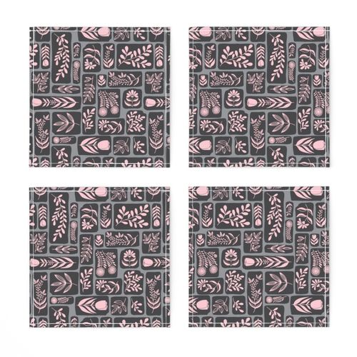 Flower Grid - Pink and Grey