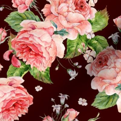 Vintage watercolor royal rose on black - M