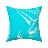 Sailboat Sketches on Tropical Blue Background, Large Scale Design