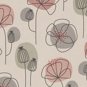 warm minimalist poppies - dusty pink, sage, grey (large)