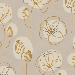 warm minimalist poppies - beige / golden line (large)