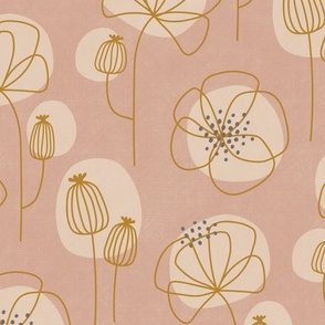 warm minimalist poppies - dusty pink / golden line (large)