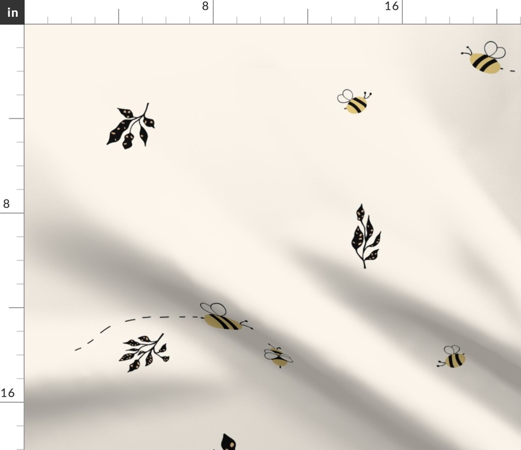 Bees and Leaves - off white