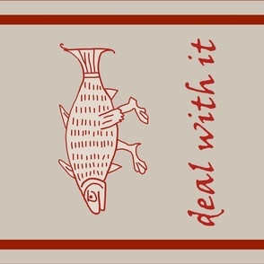 Medieval Walking Fish "Deal With It" tea towel/wall hanging