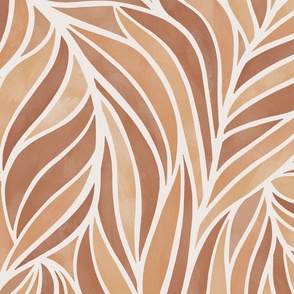 (L) warm minimalist abstract leaves in neutral earthy terracotta, brown and beige