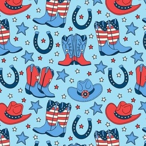 Patriotic Cowboy on Light Blue (Small Scale) 