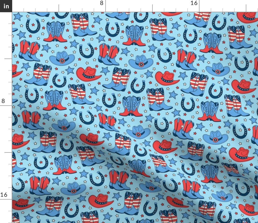 Patriotic Cowboy on Light Blue (Small Scale) 