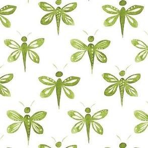 Lime green monocolor butterflies. Hand painted watercolor style