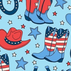 Patriotic Cowboy on Light Blue (Medium Scale) 