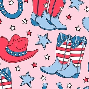 Patriotic Cowboy on Pink (Medium Scale) 