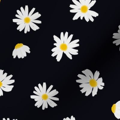 White daisies on soft black 90s tossed scattered (medium)