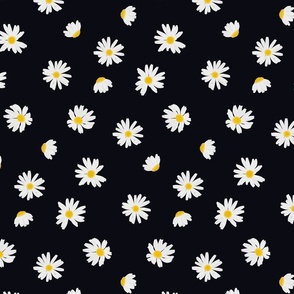 White daisies on soft black 90s tossed scattered (medium)