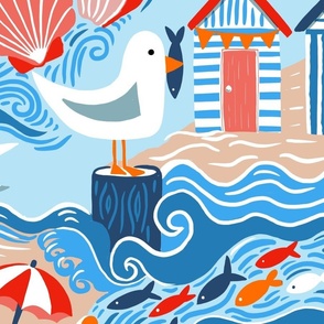 Beach hut beach days wallpaper scale