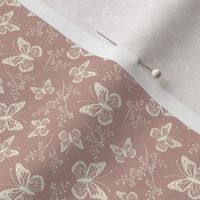 (Small ) Dusky pink, puce, butterflies, butterfly, floral