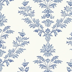 Handdrawn, Toile, Blue and White, Vintage, Damask, Crest, Pattern, Kitchen, Accent Wall, Vintage Inspired, Busy, Maximalist 
