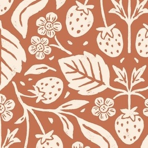 Block Print Strawberry Garden on Terracotta