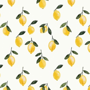 Cute Lemons, 12 Inch Pattern, Summer Time, Kitchen, Citrus, Fruit, Food Inspired, Wallpaper, Fabric, Lime, Yellow, Green, Fresh