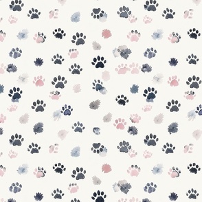 Cute Mini Paws, Scattered, 12 inch repeat, animals, dogs, cats, bed, wallpaper, fabric, dog bed, pastel, soft colors