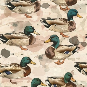 Outdoor, Mallard, Ducks, 12 inch Repeat Pattern, Masculine, Garage, Boys Room, Vintage, Hunting, Muted Colors, Accent Wall