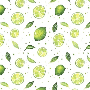 Cute Lime Citrus Illustration, 12 Inch Pattern, Fresh, Basil, Citrus, Kitchen, Pantry, Wallpaper, Fabric, Spring, Food Inspired
