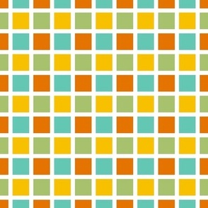 Multicolor squares - bright orange, yellow, green and turquoise blue  - grid - blender