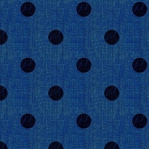 Small textured polka dots in earthy minimalist style mahogany brown and faux burlap texture on denim blue