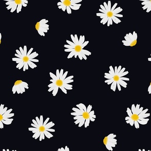 White daisies on soft black 90s tossed scattered (large)
