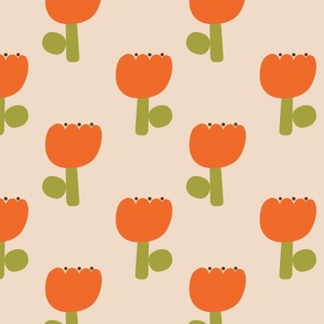 Simple Mod Country Flowers Khaki and Burnt Orange - Medium Scale