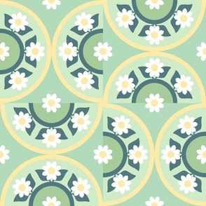 daisy scallop tiles white flower non directional light pastel green yellow spring color 6 six inch scallop