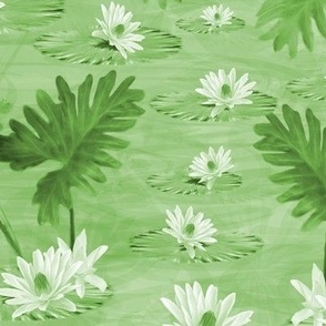 Pear and Emerald Green Impressionist Painting Style Water Lilies, Moss Green Botanical Garden Art, Lily Pond Landscape Garden Pattern, Water Lily Flower Print, MEDIUM SCALE