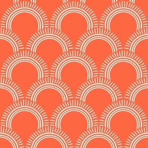 Scallop Radiant Orange Sunburst with Rays - Arches Pattern SMALL