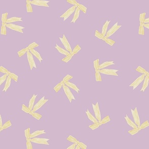 Large Tossed bows - Yellow and Lavender Pink - cute and girly striped bow ditsy - stripe ribbon - small scale projects - nursery kids childrens