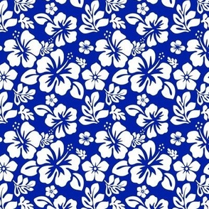 White Hawaiian Flowers on Royal Blue -Extra Small Size