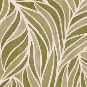 (L) warm minimalist abstract leaves in neutral earthy green