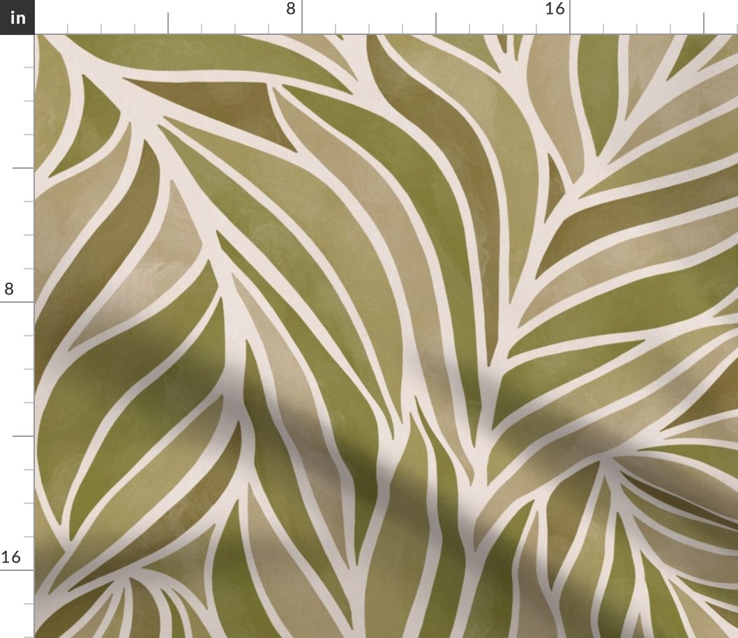 (L) warm minimalist abstract leaves in neutral earthy green