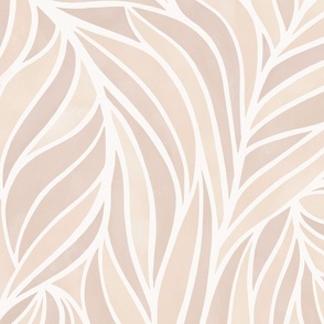 (L) warm minimalist abstract leaves in neutral earthy beige and off white